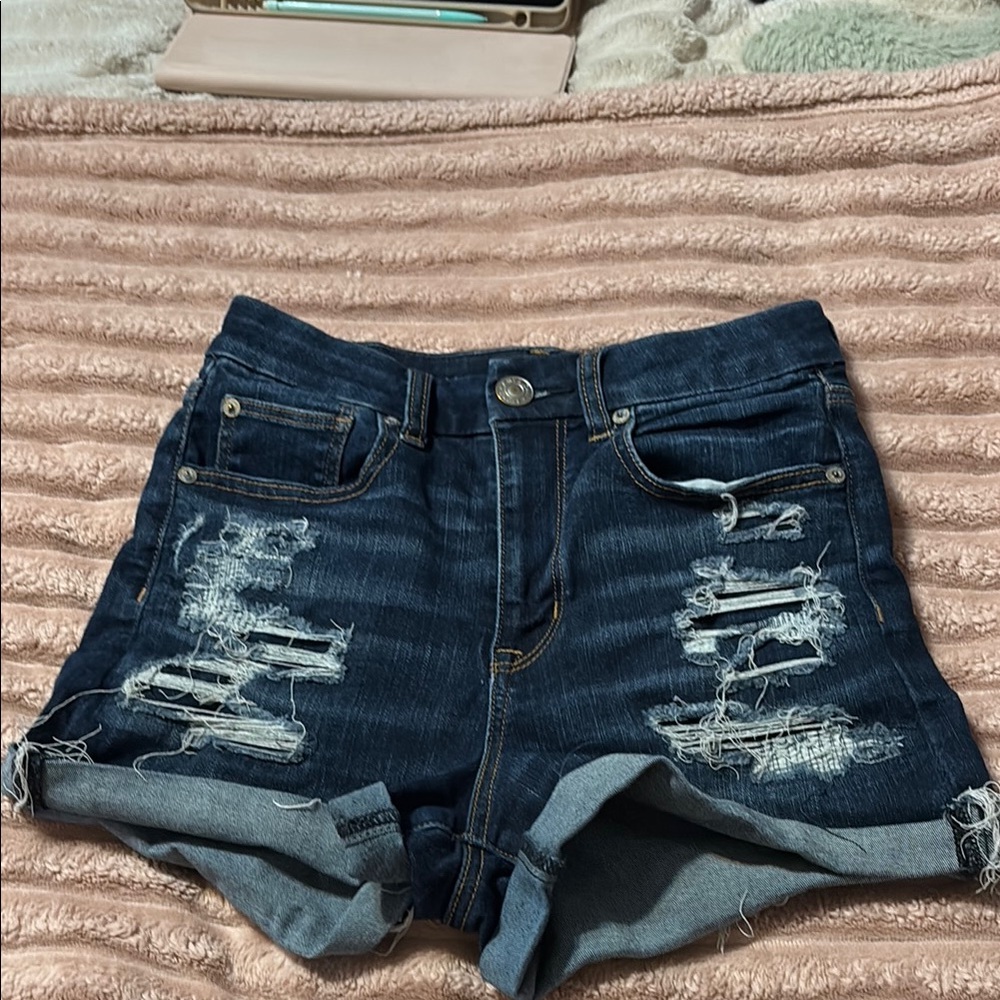 American Eagle Outfitters Blue Distressed Jean Shorts